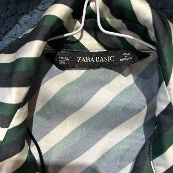 Zara Basics Blouse/dress. Vertical stripes color green navy blue/black and Beige - Picture 4 of 8